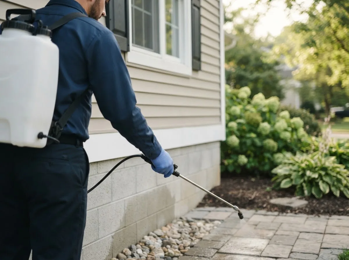 Pest control technician inspecting a home in Cumbola, PA